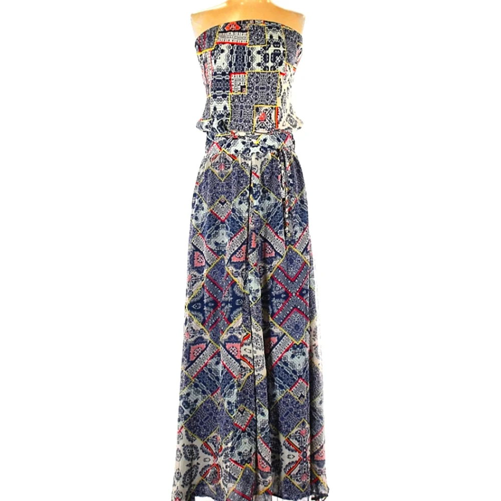 Silk Maxi Dress XS - Revolve Gypsy 05 Adari Boho Paisley Printed Strapless
